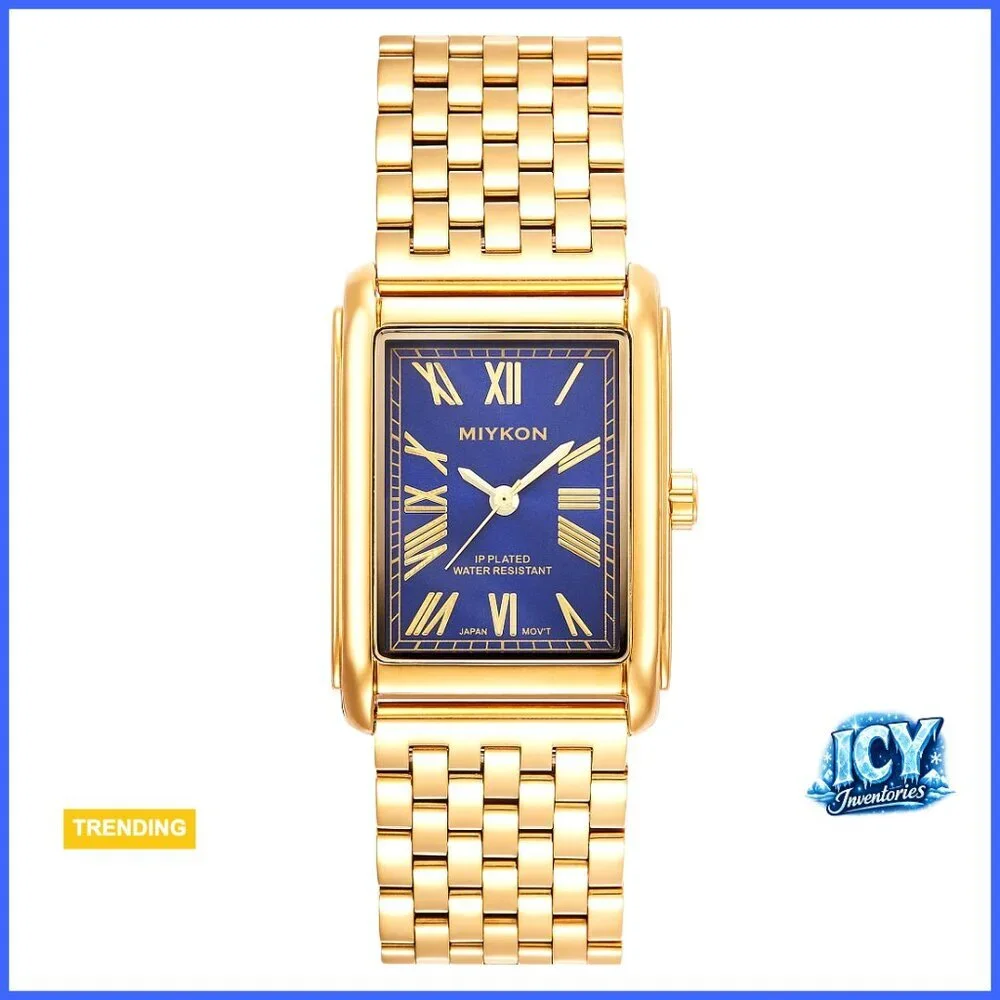 Stainless Steel Square Tank Watch with Roman Numerals, Water Resistant